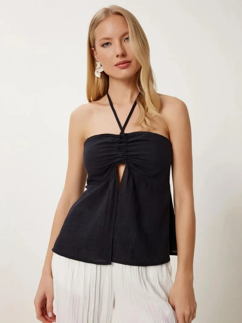 السعادة في إسطنبول ISTANBUL Cotton off-shoulder halter blouse