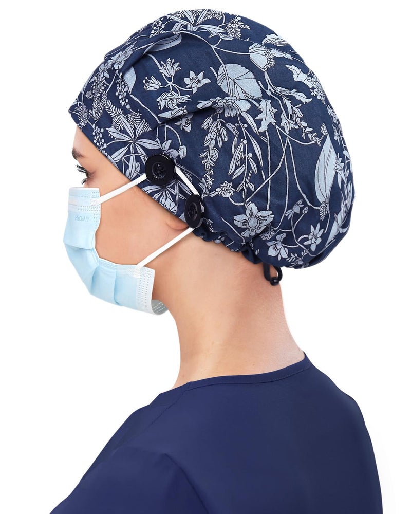 Hachapy Or Caps for Women Surgical Satin Lined Fall Scrub Hats Natural Blue - Image 3
