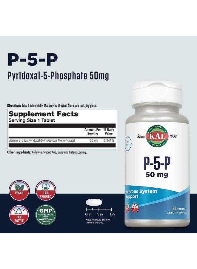 KAL 50 Mg B-6 Pyridoxal-5-phosphate Tablets, 50 Count - Image 2
