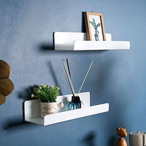 IEEK 6 PCS White Acrylic Floating Shelves Display Ledge,Wall Mounted Nursery Kids Bookshelf,15 Inch Bathroom Wall Shelf and Storage Rack,5mm Thick U Shelf - Image 4