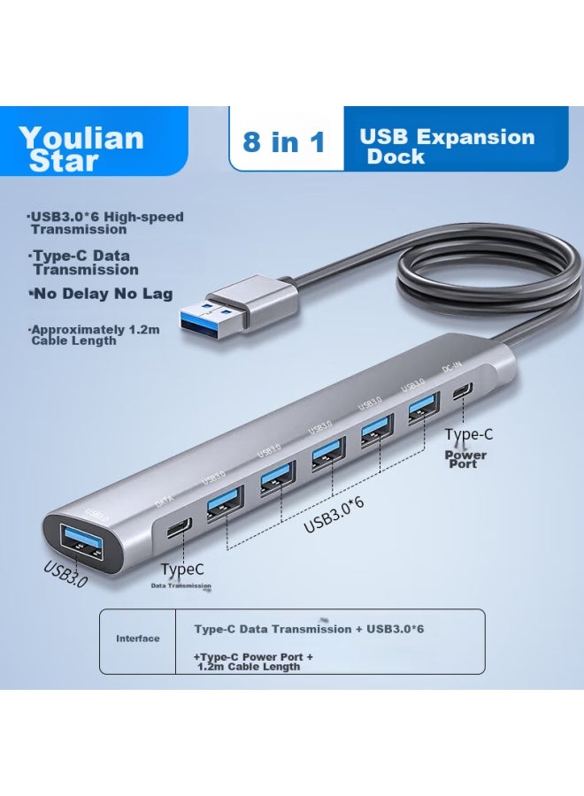 Union Star Youlianxing Usb Hub Splitter 8 Ports 1.2m Usb3.0 Expansion Hub Duplicator Compatible With Apple, Huawei, Desktop Computers, Laptops, Mouse, Keyboard, Hard Drive - Image 3