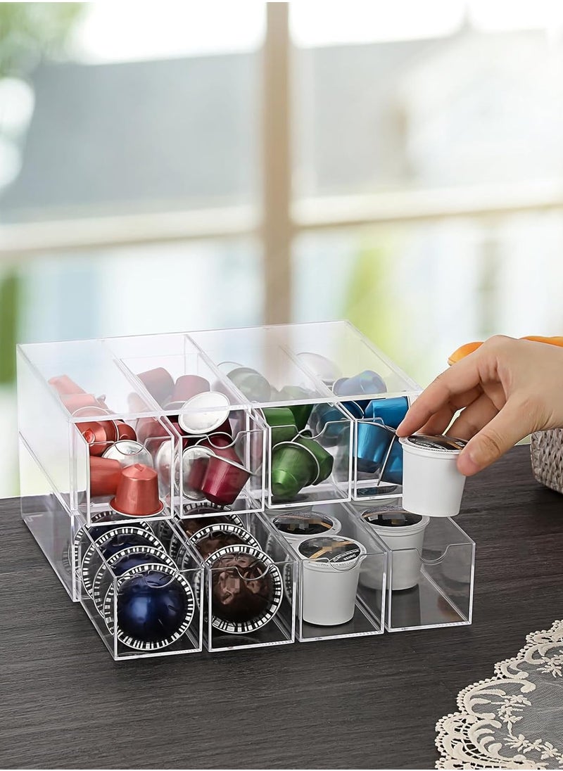 Generic 2pcs Desktop Storage Box，Sunglasses Case Storage Box，Coffee Pods Storage Box with 4 Drawer, Jewelry Cosmetic with Lid, Stackable Small Desktop Organiser Drawer for Office, Batheroom, Dresser（24.5*17  - Image 2