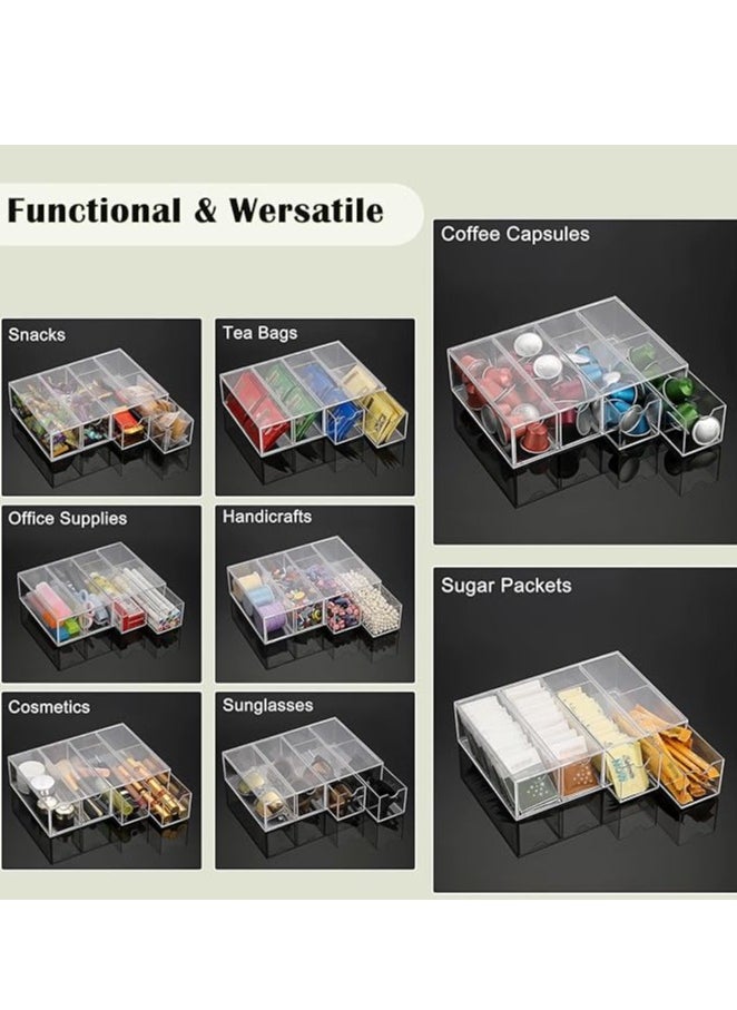 Generic 2pcs Desktop Storage Box，Sunglasses Case Storage Box，Coffee Pods Storage Box with 4 Drawer, Jewelry Cosmetic with Lid, Stackable Small Desktop Organiser Drawer for Office, Batheroom, Dresser（24.5*17  - Image 5