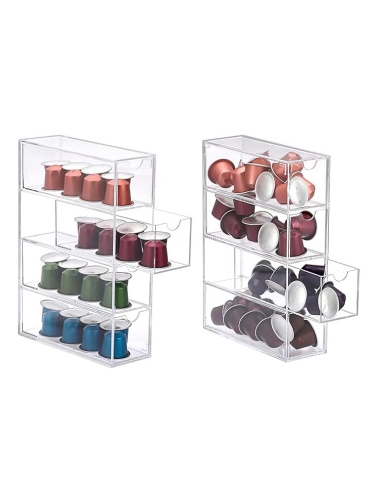 Generic 2pcs Desktop Storage Box，Sunglasses Case Storage Box，Coffee Pods Storage Box with 4 Drawer, Jewelry Cosmetic with Lid, Stackable Small Desktop Organiser Drawer for Office, Batheroom, Dresser（24.5*17  - Image 1