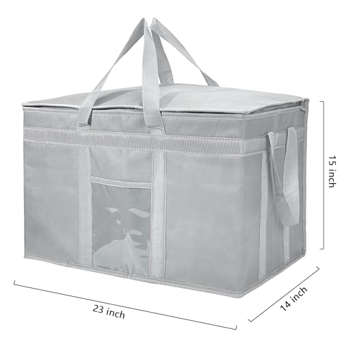 Yalin XXXL Large Insulated Cooler Bag, Styrofoam Cooler of Keep Food Hot or Cold, Reusable Double Zipper Food Delivery Bag for Grocery Shopping, 23" W x 15" H x 14" D (Grey, 3XL) - Image 5