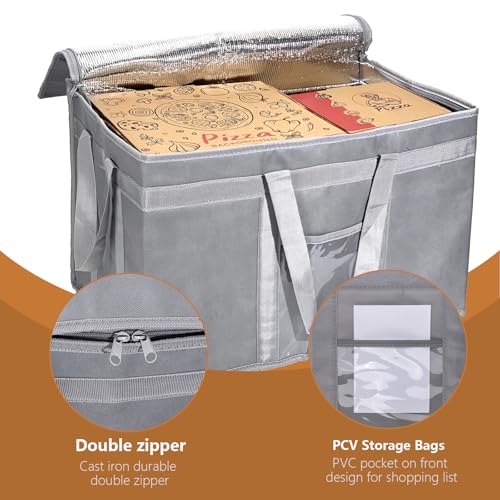 Yalin XXXL Large Insulated Cooler Bag, Styrofoam Cooler of Keep Food Hot or Cold, Reusable Double Zipper Food Delivery Bag for Grocery Shopping, 23" W x 15" H x 14" D (Grey, 3XL) - Image 3