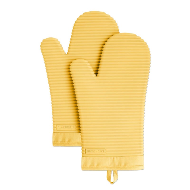 KitchenAid Ribbed Soft Silicone Oven Mitt Set  Orange Sorbet  7.5""x13""  2 Count - Image 1
