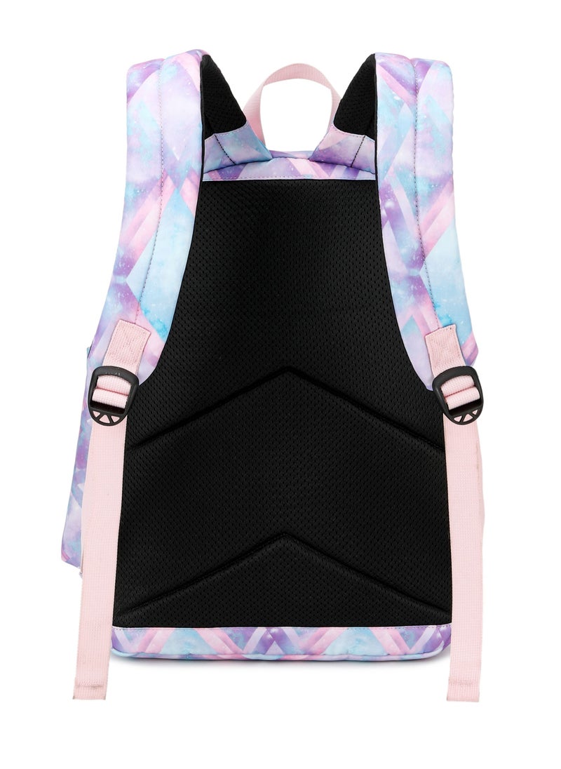 Loquat Geometric Pattern Printing Schoolbag Fashionable Three-Piece Casual Backpack  Purple Pink  - Image 3