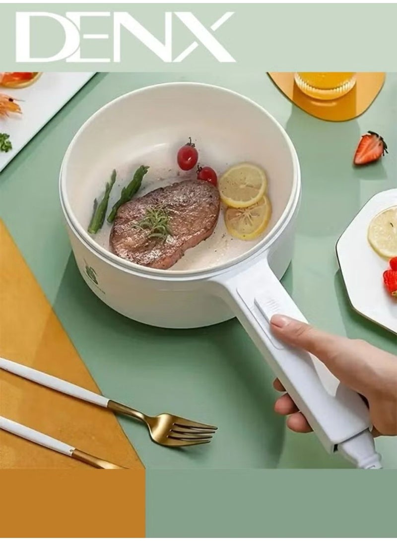 2L Electric Hot Pot with Steamer & Temperature Control, Non-Stick Electric Cooker , Electric Skillet, Frying Pan, Electric Saucepan, for Noodles, Egg, Steak, Oatmeal