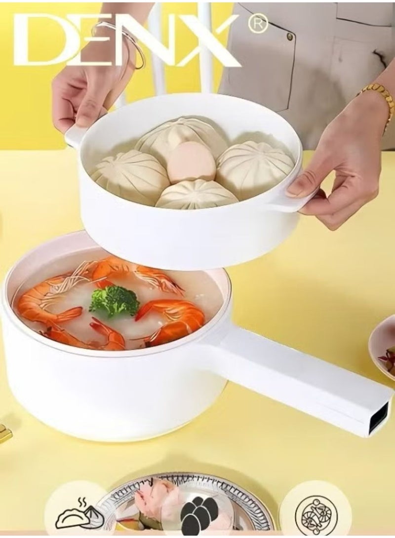 2L Electric Hot Pot with Steamer & Temperature Control, Non-Stick Electric Cooker , Electric Skillet, Frying Pan, Electric Saucepan, for Noodles, Egg, Steak, Oatmeal