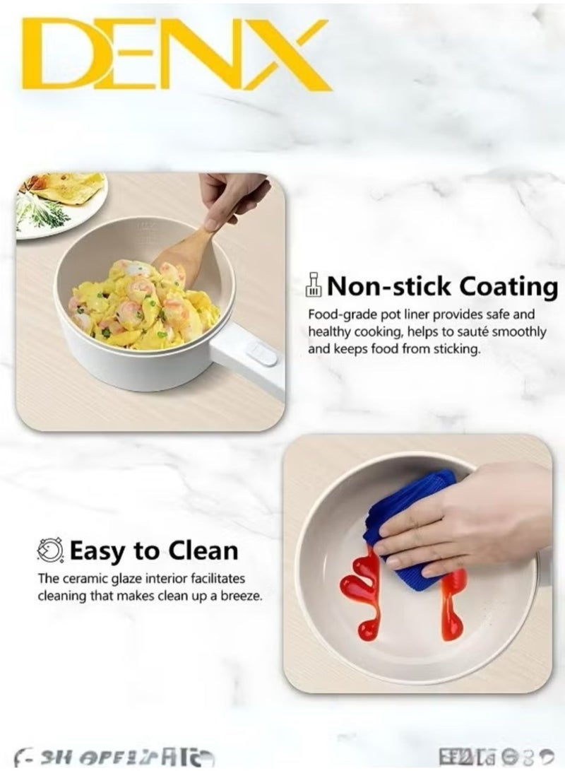 2L Electric Hot Pot with Steamer & Temperature Control, Non-Stick Electric Cooker , Electric Skillet, Frying Pan, Electric Saucepan, for Noodles, Egg, Steak, Oatmeal