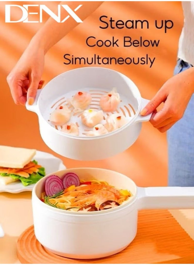 2L Electric Hot Pot with Steamer & Temperature Control, Non-Stick Electric Cooker , Electric Skillet, Frying Pan, Electric Saucepan, for Noodles, Egg, Steak, Oatmeal