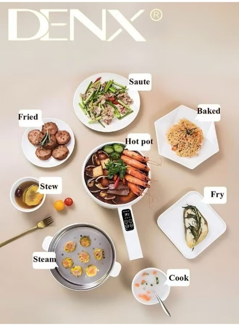 2L Electric Hot Pot with Steamer & Temperature Control, Non-Stick Electric Cooker , Electric Skillet, Frying Pan, Electric Saucepan, for Noodles, Egg, Steak, Oatmeal
