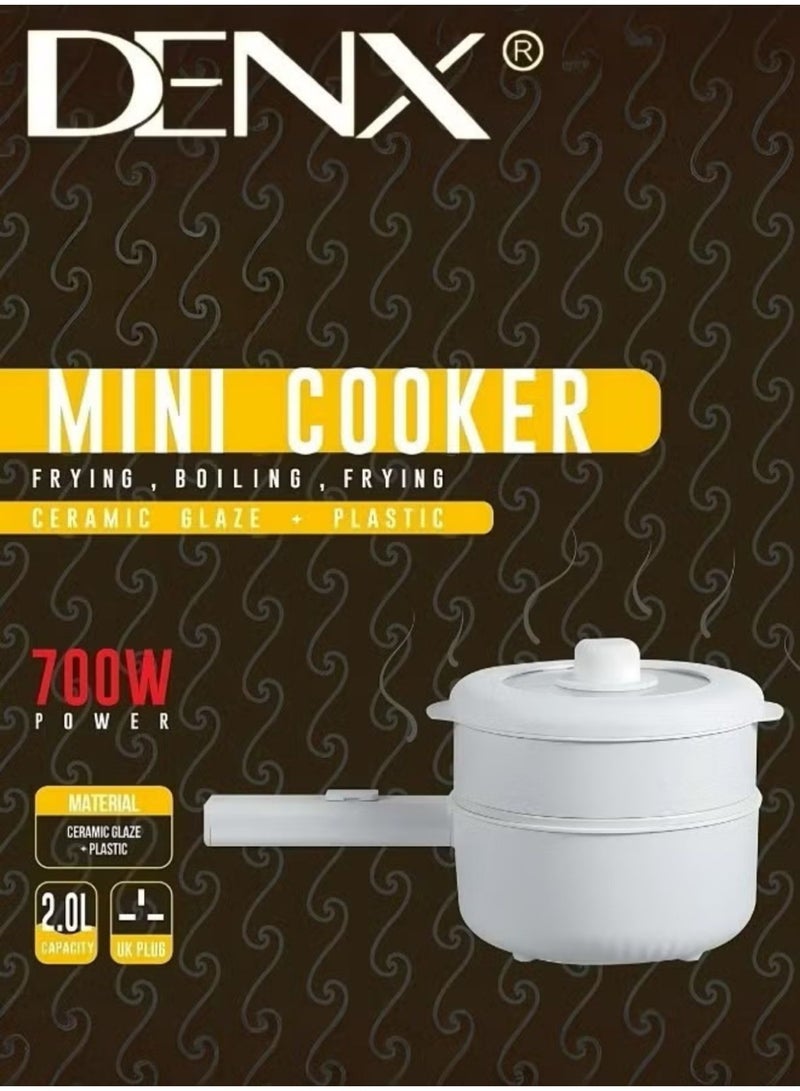 2L Electric Hot Pot with Steamer & Temperature Control, Non-Stick Electric Cooker , Electric Skillet, Frying Pan, Electric Saucepan, for Noodles, Egg, Steak, Oatmeal
