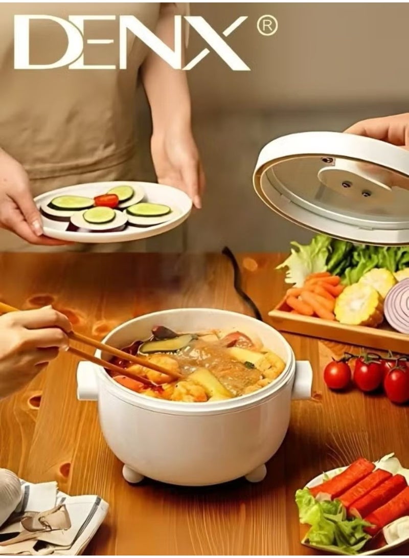 2L Electric Hot Pot with Steamer & Temperature Control, Non-Stick Electric Cooker , Electric Skillet, Frying Pan, Electric Saucepan, for Noodles, Egg, Steak, Oatmeal