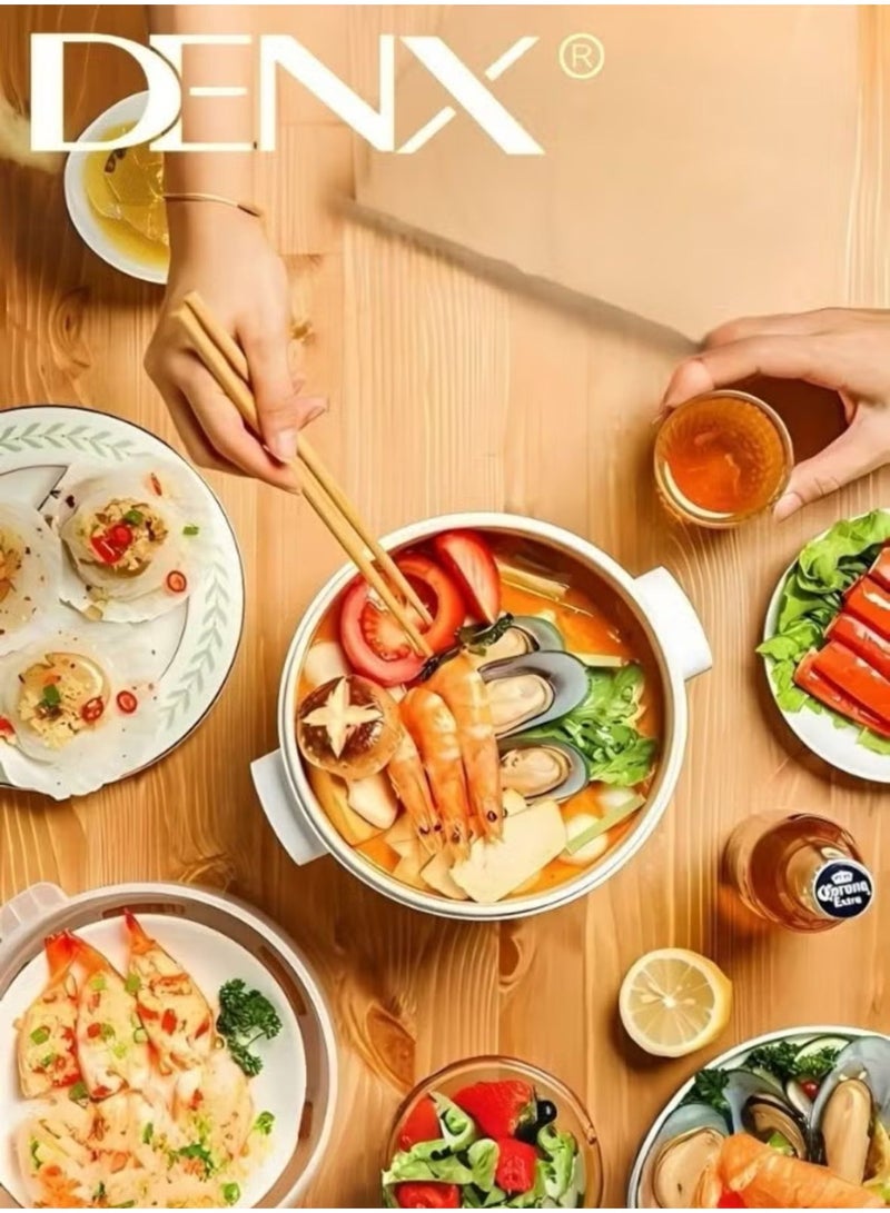 2L Electric Hot Pot with Steamer & Temperature Control, Non-Stick Electric Cooker , Electric Skillet, Frying Pan, Electric Saucepan, for Noodles, Egg, Steak, Oatmeal