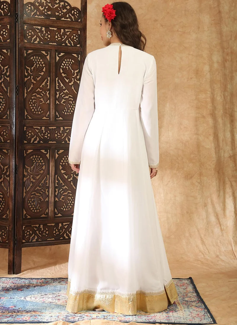 globus  Globus Women White Round Neck Long Sleeves Embroidered Detail Pleated A-Line Maxi Festive Dress for Women | Best Price UAE