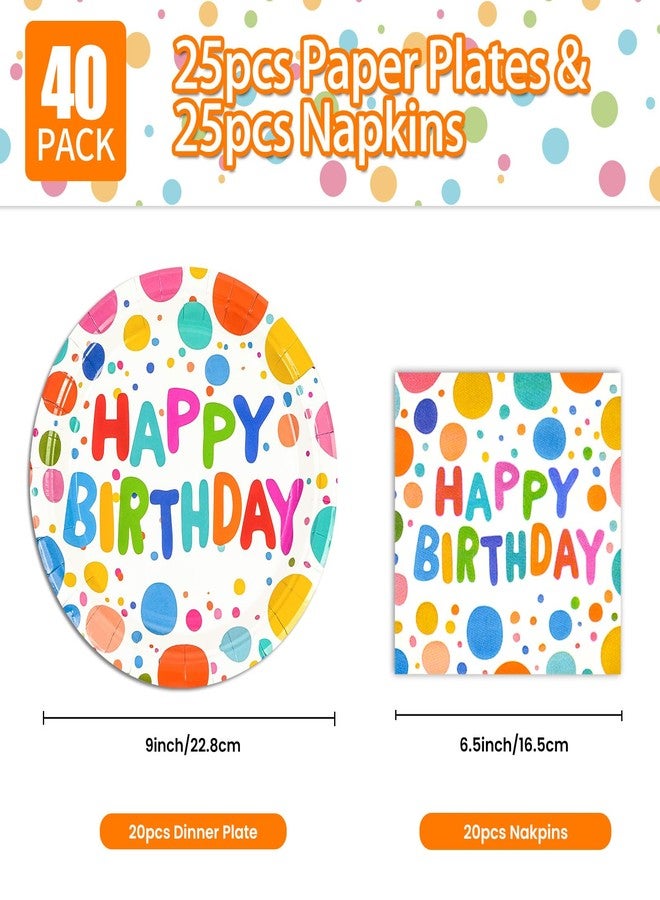 EVYIENEN 40PCS Happy Birthday Party Plates and Napkins,Includes Disposable Paper Plates and Napkins Birthday Dots Design Party Supplies for Adults and Kids Decorations (20 Guests ) - Image 2