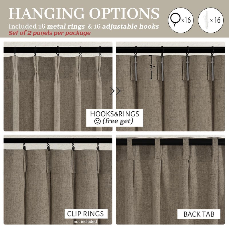 PleatedDrapes Thick Linen Pinch Pleated Sheer Curtains 96 Inches Long 2 Panels Set for Living Room Bedroom, Memory Trained Pinch Pleat Dark Flax Boho Drape Light Filtering Privacy Sliding Glass Door Burg 8ft Length - Image 5