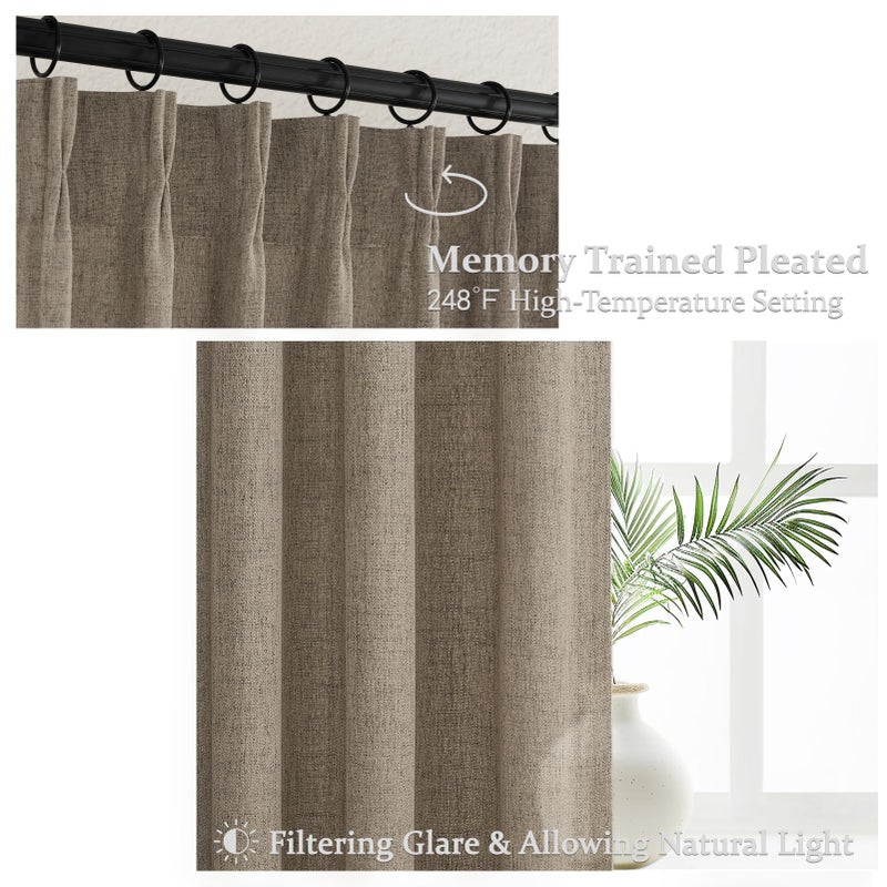 PleatedDrapes Thick Linen Pinch Pleated Sheer Curtains 96 Inches Long 2 Panels Set for Living Room Bedroom, Memory Trained Pinch Pleat Dark Flax Boho Drape Light Filtering Privacy Sliding Glass Door Burg 8ft Length - Image 4