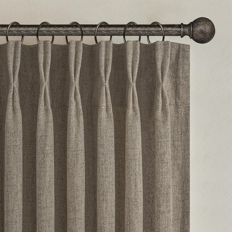 PleatedDrapes Thick Linen Pinch Pleated Sheer Curtains 96 Inches Long 2 Panels Set for Living Room Bedroom, Memory Trained Pinch Pleat Dark Flax Boho Drape Light Filtering Privacy Sliding Glass Door Burg 8ft Length - Image 2