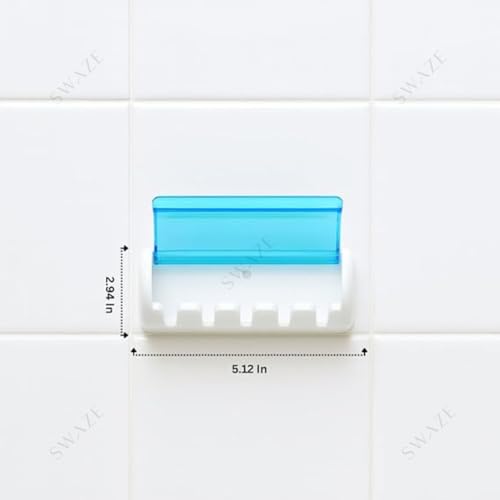 Swaze Plastic Toothbrush Holder with Cover for Bathroom | 5-Slot Wall Mounted Toothbrush Holder with self Adhesive & Screw Options | Bathroom Organizer | (Multicolour, Pack of 1) - Image 3