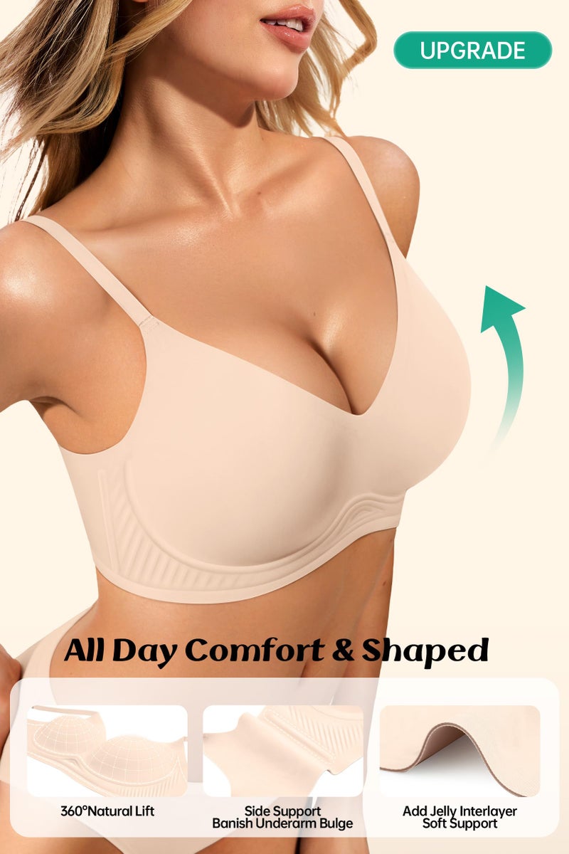 LetsJoli Bras for Women Push Up No Underwire Bra Supportive Wireless Seamless Bralettes Full Coverage(Sand Color,M) - Image 2