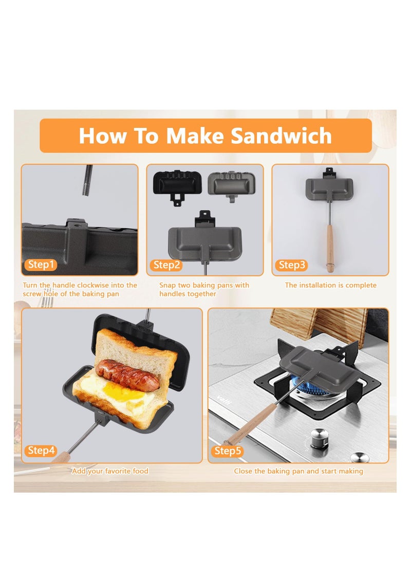 XiuWoo - Hot Sandwich Maker, 4w1h Double Sided Sandwich Bread Pan, Hot Dog Toaster, Double Sided Pan, Grilled Cheese Maker Non-Stick Sandwich Maker, Flip Grill Pan for Breakfast Pancakes, Toast, Omelette - Image 1
