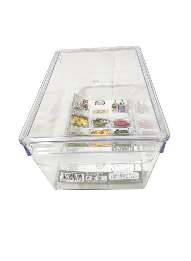 MAXQON Fridge Storage Organiser With Lid Tranparent Large (32x20x14cm) - Image 2