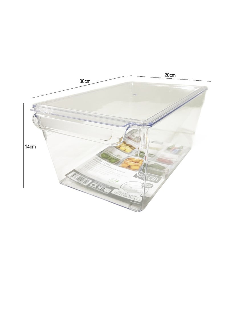 MAXQON Fridge Storage Organiser With Lid Tranparent Large (32x20x14cm) - Image 4