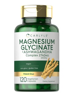 CARLYLE Magnesium Glycinate Ashwagandha Complex 2740mg 120 Vegetarian Capsules  - Image 1