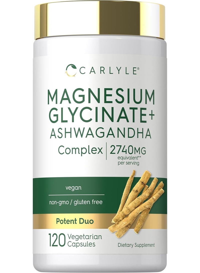 Carlyle Magnesium Glycinate Ashwagandha Complex 2740mg 120 Vegetarian Capsules - Image 4