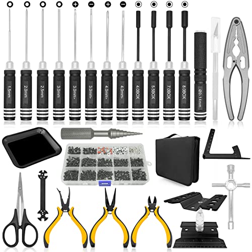 OGUNKE OGRC Tool Kit Screwdriver Set Flat Phillips Hex RC Work Stand 522PCS Screw Kit Pliers Set Body Reamer Wrench Tray Repair Tools for RC Car Boat Quadcopter Helicopter 26pcs Black - Image 1