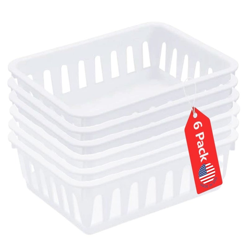 Tribello Mini Plastic Baskets for Organizing White DrawerCloset Storage Tray Size 6 x 5 x 2 Pack of 6 Made in USA