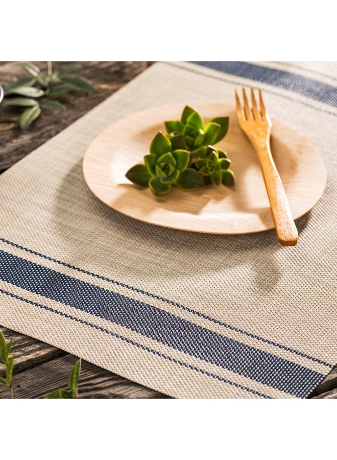 Restaurantware مفرش طاولة طعام بحجم 16 × 12 بوصة من الريف الفرنسي، مجموعة من 6 مفرش طاولة مقاوم للحرارة - خطوط بحرية، بدون بقع، مفرش مستطيل من الفينيل الكاكي المنسوج، سهل التنظيف - Image 3