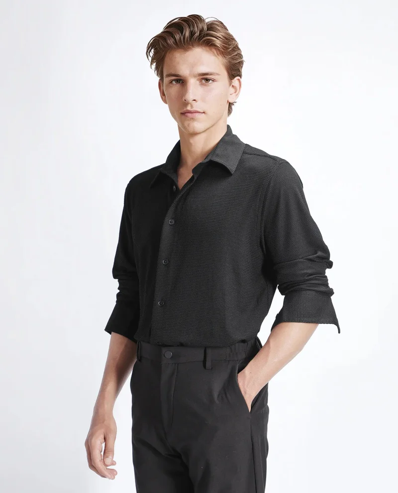 Rare Rabbit Men's Textured Regular Fit Shirt