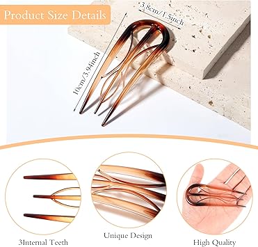Bremorou 4 Pcs French Twist Hair Pin French Hair Pin U Shaped Hair Pins Retro Fork Hair Pin Internal Teeth Hair Clips Tortoise Shell Large Hair Styling Pins Hairstyle Accessories For Girl Women Thin Thick Hair - Image 2