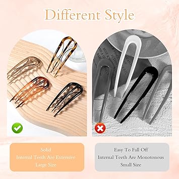 Bremorou 4 Pcs French Twist Hair Pin French Hair Pin U Shaped Hair Pins Retro Fork Hair Pin Internal Teeth Hair Clips Tortoise Shell Large Hair Styling Pins Hairstyle Accessories For Girl Women Thin Thick Hair - Image 3