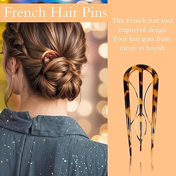 Bremorou 4 Pcs French Twist Hair Pin French Hair Pin U Shaped Hair Pins Retro Fork Hair Pin Internal Teeth Hair Clips Tortoise Shell Large Hair Styling Pins Hairstyle Accessories For Girl Women Thin Thick Hair - Image 4