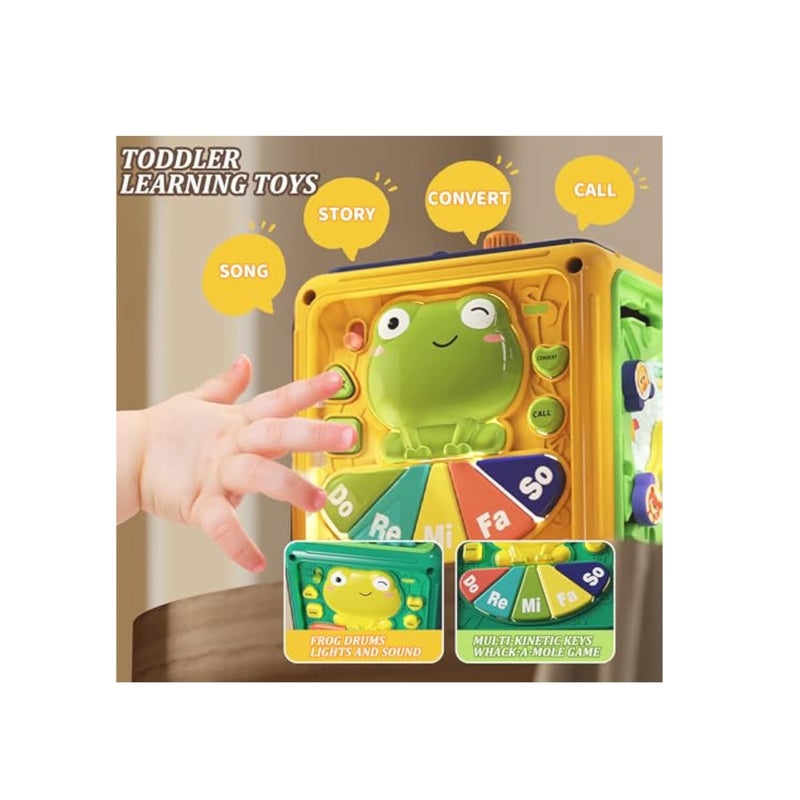 SOLARAE مكعب النشاط ألعاب الأطفال، 6 في 1 ألعاب مونتيسوري الحسية، للأطفال من 6-12 شهرًا، لوحة أنشطة سفر مشغولة، ألعاب تعليمية لتصنيف الأشكال مع موسيقى، هدايا عيد الميلاد الأول للأولاد والبنات - Image 3