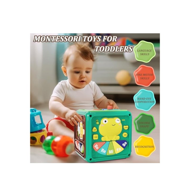 SOLARAE مكعب النشاط ألعاب الأطفال، 6 في 1 ألعاب مونتيسوري الحسية، للأطفال من 6-12 شهرًا، لوحة أنشطة سفر مشغولة، ألعاب تعليمية لتصنيف الأشكال مع موسيقى، هدايا عيد الميلاد الأول للأولاد والبنات - Image 5