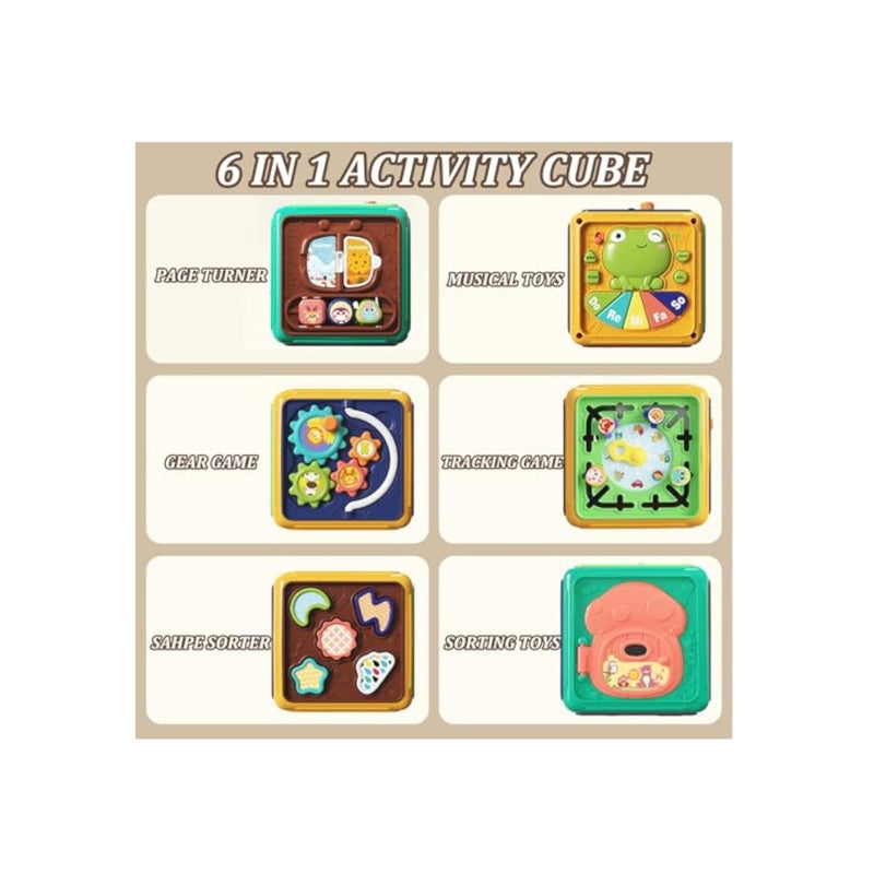 SOLARAE مكعب النشاط ألعاب الأطفال، 6 في 1 ألعاب مونتيسوري الحسية، للأطفال من 6-12 شهرًا، لوحة أنشطة سفر مشغولة، ألعاب تعليمية لتصنيف الأشكال مع موسيقى، هدايا عيد الميلاد الأول للأولاد والبنات - Image 2