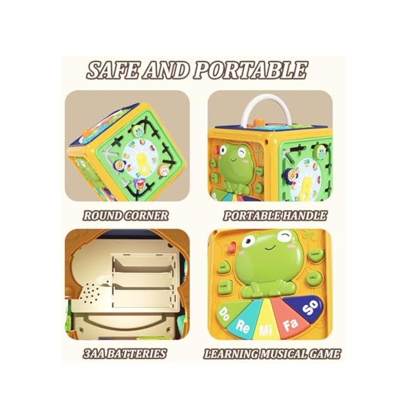 SOLARAE مكعب النشاط ألعاب الأطفال، 6 في 1 ألعاب مونتيسوري الحسية، للأطفال من 6-12 شهرًا، لوحة أنشطة سفر مشغولة، ألعاب تعليمية لتصنيف الأشكال مع موسيقى، هدايا عيد الميلاد الأول للأولاد والبنات - Image 4