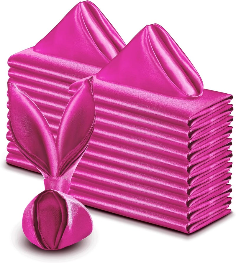 VACVELT 50 Pack Hot Pink Satin Napkins 20x20 Inch Wedding Napkins Bulk Decorative Elegant Dinner Napkins Square Table Napkins Decor Silky Satin Cloth Napkins for Restaurant Graduation Party - Image 1