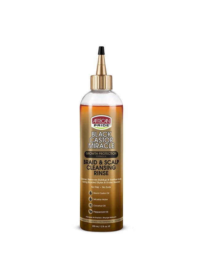 African Pride African Pride Black Castor Miracle Braid & Scalp Cleansing Rinse - Removes Hair Build Up & Soothes Scalp, No Frizz, Contains Black Castor Oil, Micellar Water, Coconut Oil, Peppermint Oil, 12 oz  - Image 1