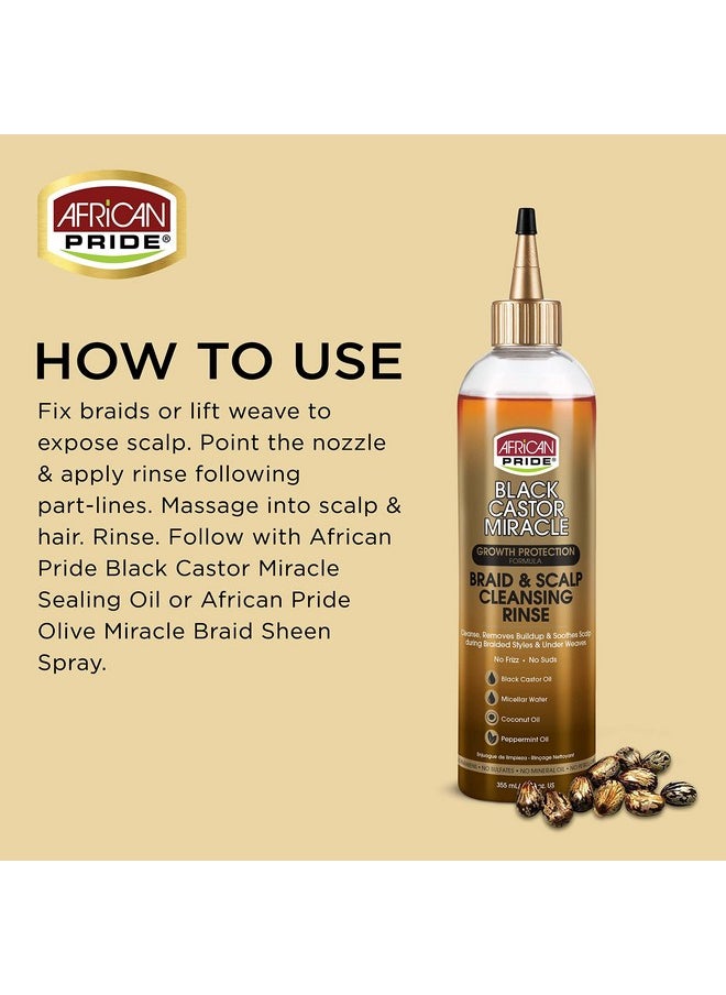 African Pride African Pride Black Castor Miracle Braid & Scalp Cleansing Rinse - Removes Hair Build Up & Soothes Scalp, No Frizz, Contains Black Castor Oil, Micellar Water, Coconut Oil, Peppermint Oil, 12 oz  - Image 3
