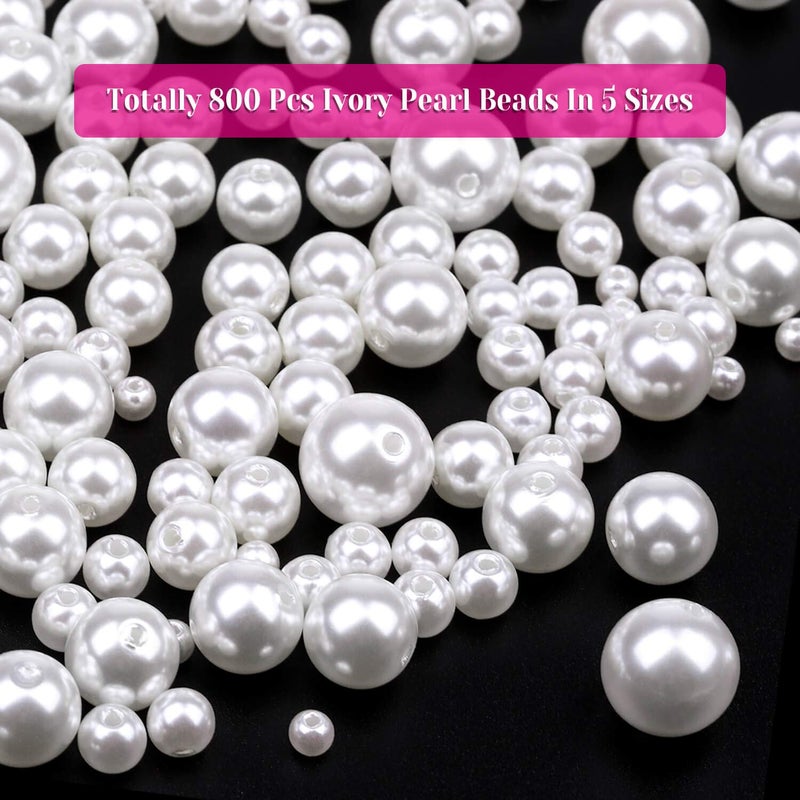 anezus Pearl Beads, Anezus 800pcs Ivory Pearl Craft Beads Loose Pearls for Jewelry Making, Crafts, Decoration and Vase Filler (Assorted Sizes) - Image 3