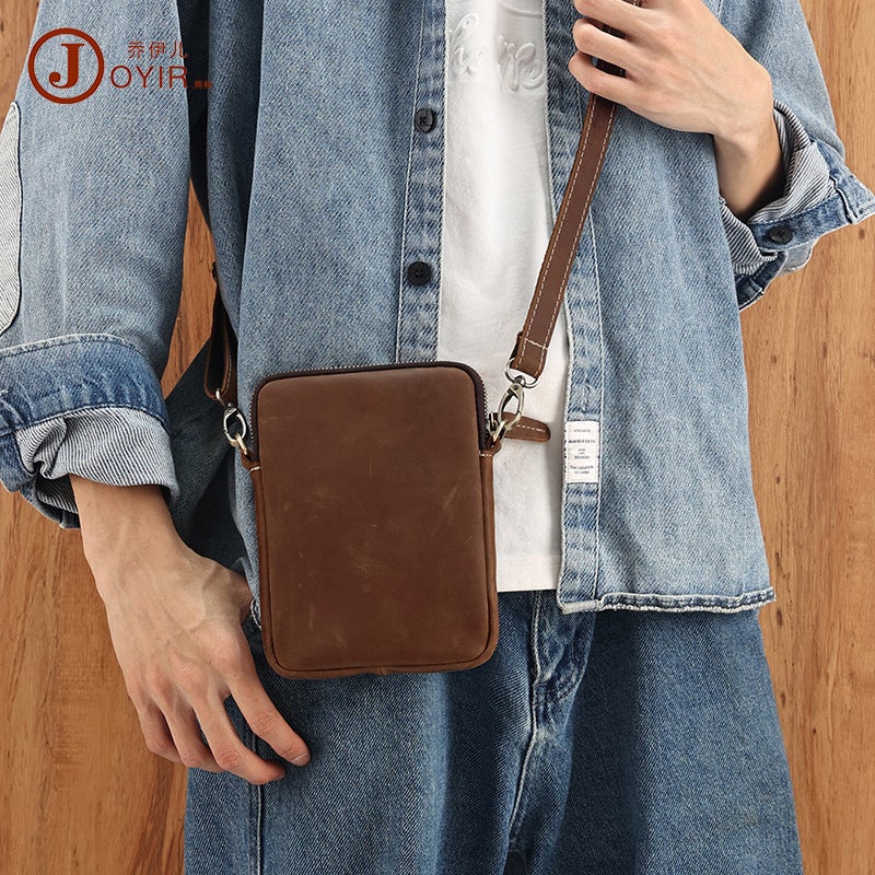 Men'S Genuine Leather Shoulder Bag Retro Crazy Horse Leather Men'S Bag New Shoulder Bag Mobile Phone Bag Casual Commuting Crossbody Bag - Image 2