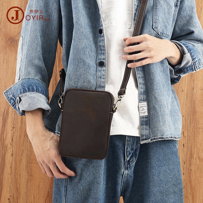 Men'S Genuine Leather Shoulder Bag Retro Crazy Horse Leather Men'S Bag New Shoulder Bag Mobile Phone Bag Casual Commuting Crossbody Bag - Image 3
