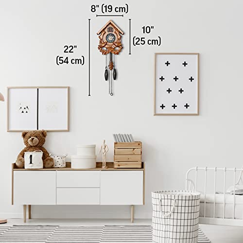 TIMEGEAR Cuckoo Clock with Night Mode, Singing Bird and Carved Wood Decorations (Cherry) - Image 4